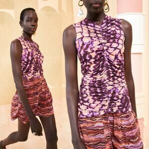 Ulla Johnson NWT Allie Ruched Tank Top Wisteria Size P/XS Tie Dye Purple/Pink